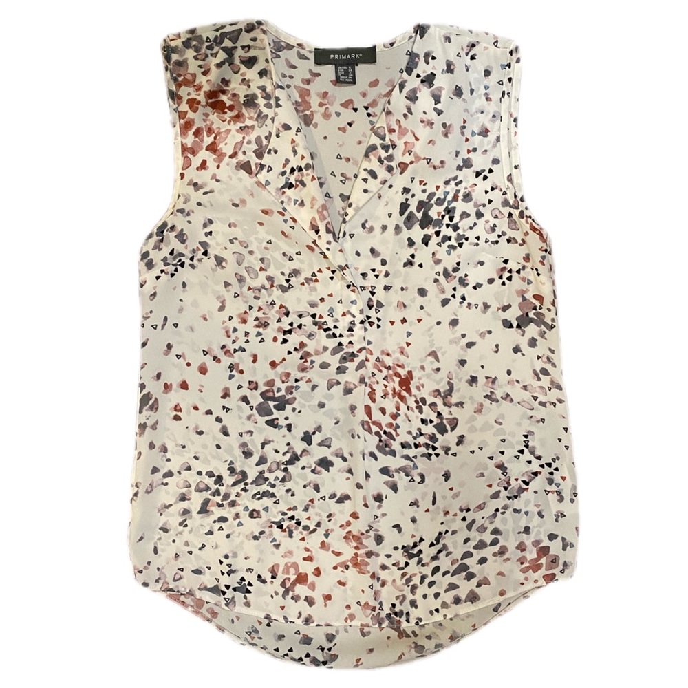 Primark White Top w/ Watercolor Triangle Pattern Design Size 2
